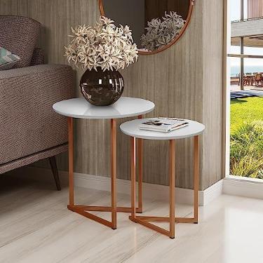 Imagem de Genérico Jogo de Mesa Lateral Canto Jade Sala Estar Pés Ferro Luxo - End Table Industrial Verde/Cobre - 62 cm x 52 cm x 52 cm (maior) e 52 cm x 35 cm x 35 cm (menor)