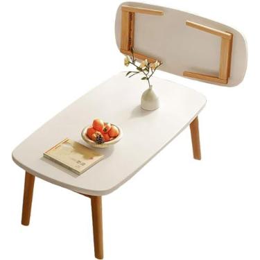 Imagem de Mesa de centro dobrável portátil retangular pequena, mesa baixa para sentar no chão, espaço pequeno, sala de tatame japonês, para quarto, sala de estar, varanda, sem montagem, branca, 120 cm