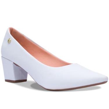 Imagem de Sapato Scarpin Feminino Salto Baixo Bloco Bico Fino R2.12 (Branco, BR, Adulto, Numérico, M, 36)