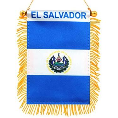 Imagem de Anley 4 X 6 Polegadas El Salvador Franja Janela Pendurada Bandeira - Mini Bandeira Banner e Espelho Retrovisor de Carro Decoração - Franjas e Dupla Face - Bandeira Salvadora Pendurada com Ventosa
