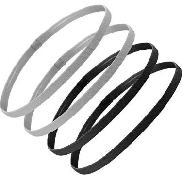 Imagem de Sumind 4 faixas de cabelo esportivas grossas antiderrapantes elásticas para mulheres e homens (preto, cinza