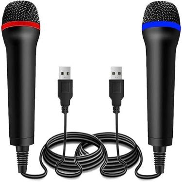 Imagem de Pacote com 2 microfones USB com fio BM para Guitar Hero, Rock Band, Lets Sing – Compatível com Xbox One, Xbox 360, PS2, PS3, PS4, PS5, Switch, Wii, Wii U
