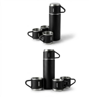 Imagem de Kit Garrafa Térmica Com 3 Xícaras Para Café e Chá Preto Conjunto Práti
