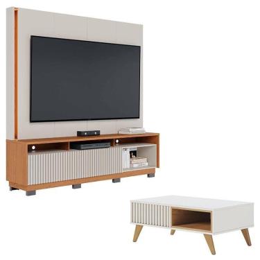 Imagem de Estante Home Theater Jordão Com Pés Off White Freijó e Mesa de Centro 