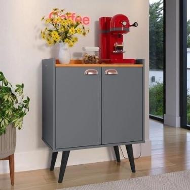 Imagem de Buffet line aparador cinza/cinmomo armário guarda louças pratos decorar cozinha sala estar jantar entrada organizador detalhe em madeira