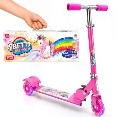 Imagem de Patinete Infantil Meninas Unicórnio Rosa freio Luzes 3 Rodas - Flix M