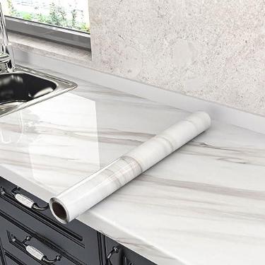 Imagem de Bancadas de papel de contato de mármore descasque e cole para bancada de cozinha descasque e cole papel de parede de mármore falso à prova d'água para banheiro granito papel de parede autoadesivo capa de mesa brilhante 39 cm × 93 cm