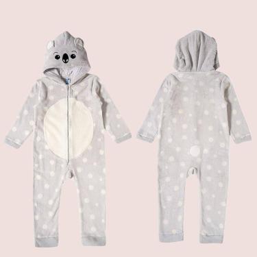 Imagem de Pijama Tiptop Criança Peludinho Bichinho Inverno Com Capuz, Cinza, 1
