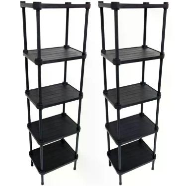 Imagem de 2 Estantes de Plástico Modular Multiuso 5 Prateleiras 1 Torre Preta Mo