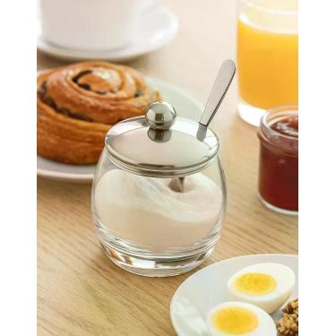 Imagem de Açucareiro Vidro Com Colher Tampa De Inox Mesa 250g Para Açucar Mesa C