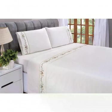 Imagem de Jogo Lençol Fluence Quarto Casal Queen Bordado 4 Peças 2fronha Cor: Palha Com Caqui