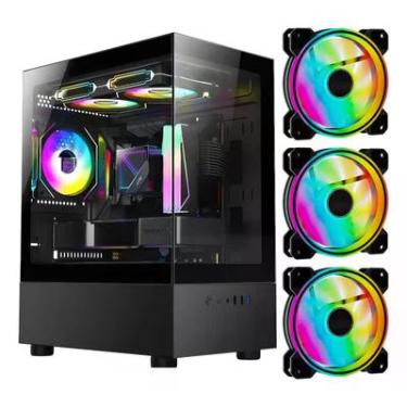 Imagem de Gabinete Gamer Com 3 Fans RGB Duex Lateral Transparente Em Vidro Temperado