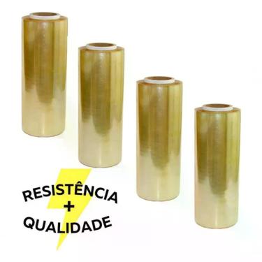 Imagem de Filme PVC Kit com 4 Rolos 28CM X 300M para Embalagens Diversas Espessura 9 MICRA Amarelo Transparente Higipack