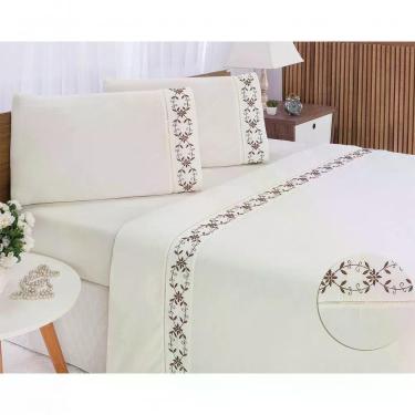 Imagem de Jogo Lençol Veneza Quarto Casal Queen Bordado 4 Peças 2fronha Cor:palha Com Chocolate