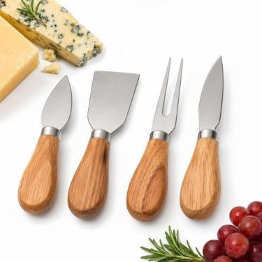 Imagem de Kit Para Queijos 4 Peças em Madeira e Inox Gourmet Premium - Genérica