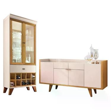 Imagem de Sala De Jantar Com Cristaleira ópera E Buffet Aparador Melodia Off White-cinamomo - Hb Móveis Off White-cinamomo