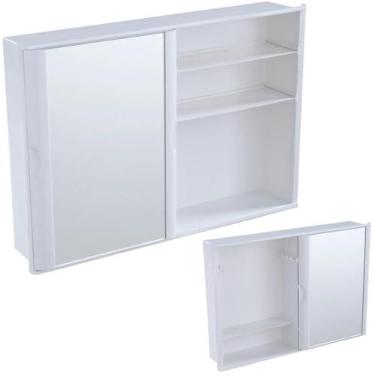 Imagem de Armário Banheiro Espelheira Sobrepor e Embutir Branco | 46,5x9,5x32cm | 01 Porta | Astra