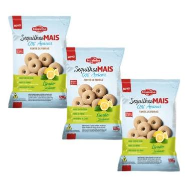 Imagem de Kit 3 Pacotes de Sequilhos sem Açúcar sem Glúten sabor Limão Siciliano 120g cada - Nazinha