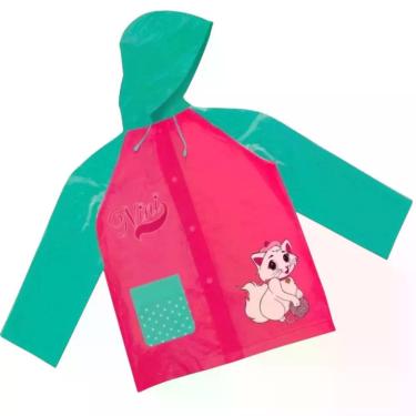 Imagem de Capa de Chuva Infantil Gatinha Nini, Rosa e Verde, Menina, Impermeável