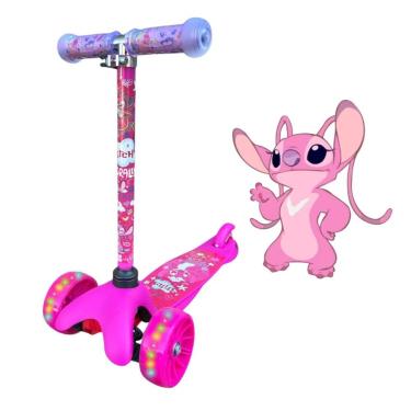 Imagem de Patinete Stitch Rosa Infantil 3 Rodas Com Luz - Elite