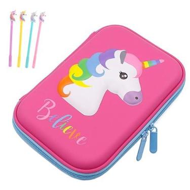 Imagem de Surpop Estojo de lápis para meninas, bolsa 3D fofa de EVA para canetas, antichoque, grande capacidade, vários compartimentos para escola com 4 canetas