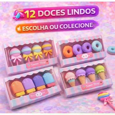 Imagem de Kit 12 Borrachas Fofas Temáticas Doces - Material Escolar Kawaii e Div