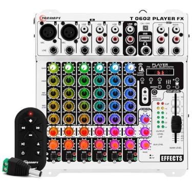 Imagem de Mesa de Som Taramps T0602, 6 Canais, Equalizador 4 Bandas, Bluetooth, USB, FM, Echo FX, LED RGB, Entradas XLR/P10/RCA