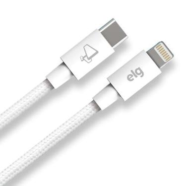 Imagem de Cabo USB Tipo-C para Lightning em Tecido Trançado, 3A, 27W, 2 Metros, TCL20P-BR, ELG, Branco