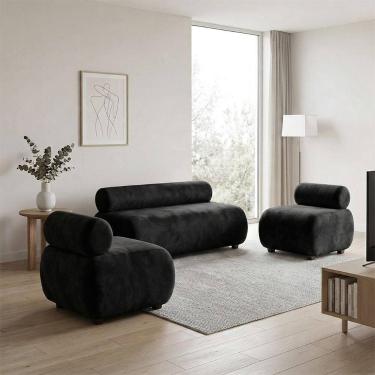 Imagem de Sofá Namoradeira e KIT2 Poltronas Decorativa Para Sala Nara SUEDE - DR