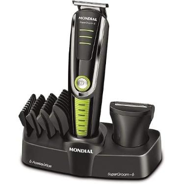 Imagem de Mondial Aparador de Pelos 6 em 1 - Super Groom Original - Barbeador Cortador Cabelos Barba Base Carregadora Sem Fio Recarregável Lâminas Aço Inox 6 Peças Bivolt 6 Watts - Homens Adultos