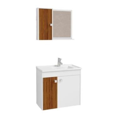 Imagem de Armário de banheiro completo/penteadeira - Resistente à umidade, oferece armazenamento organizado para banheiros residenciais ou de apartamentos. (Branco/3D-Ripado)