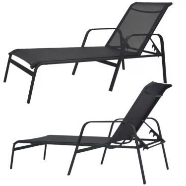 Imagem de Kit 2 Cadeira Espreguiçadeira De Piscina Alumínio E Tela Sling Preto + Mesinha Preto