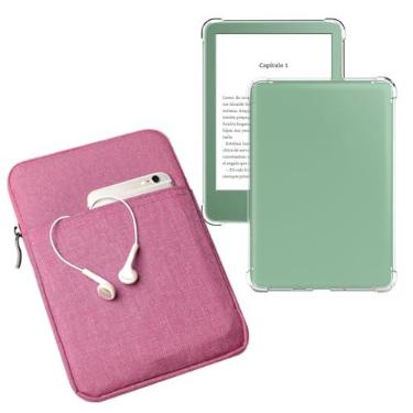 Imagem de enoxboo Capa para Kindle 11ª geração 2022, Modelo NO: C2V2L3, 1 Capa Traseira Ultra Macia e Flexível de TPU Transparente e 1 Bolsa de Manga, 6 Polegadas
