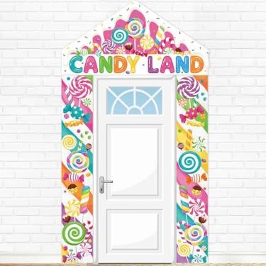Imagem de Funrous Decoração de porta de festa, decoração de festa de doces, pirulito, porta doce, faixa de terra, conjunto de placas de varanda para aniversário, chá de bebê, doce, loja, adereços de fotos