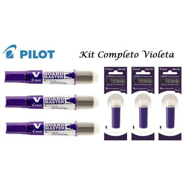 Imagem de Kit Pincel De Quadro Branco Pilot Violeta com 3 + Refil
