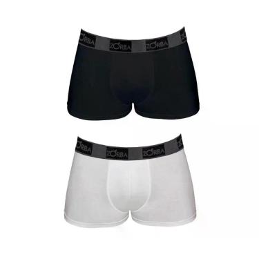Imagem de Kit com 2 Cuecas Boxer Zorba em Algodão com elastano Branco/Preto, Bra
