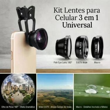 Imagem de Lente Fish Eye 180 Graus Smartphone Kit 3 em 1 Universal Vermelho - Le