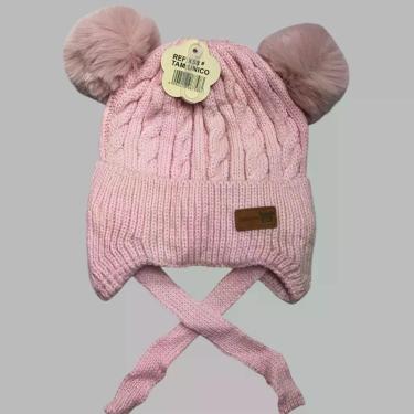 Imagem de Gorro Infantil OEM Gorro Touca Infantil com Dois Pompom Acrílico Elastano Tamanho Único Rosa Menino e Menina