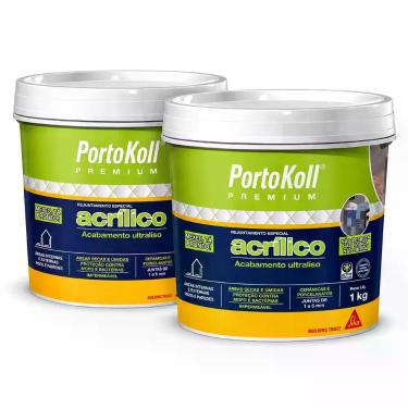 Imagem de Kit 2 Rejunte Acrílico PortoKoll 1kg Cinza Platina - SIKA