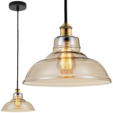 Imagem de Gimpo, Luminária Lustre Pendente Teto 28x22cm Vidro Âmbar Industrial Retrô Vintage E27 Gimpo KJDD-E-188