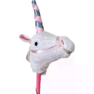 Imagem de Cavalinho de Pau Unicórnio Pocotó Pelúcia com Som e Rodinhas Branco Lovely Toys