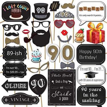Imagem de Acessórios para cabine fotográfica de aniversário de 90 anos com placa Strike a Pose da Sunrise Party Supplies