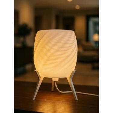 Imagem de Luminária de Mesa Decorativa Moderna, Design Wavy com Ondas Geométricas, Abajur com Base Tripé (Bege)