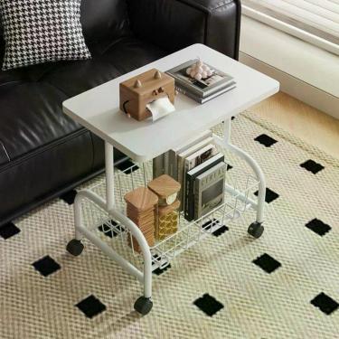 Imagem de Mesinha Multiuso Rodinhas Apoio Cantinho Café Sala Quarto Varanda Canto Manicure Metal Mdf Branca