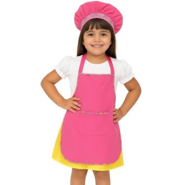 Imagem de Kit Mini Chef Infantil com Avental e Chapéu Menina Criança - Full Flas