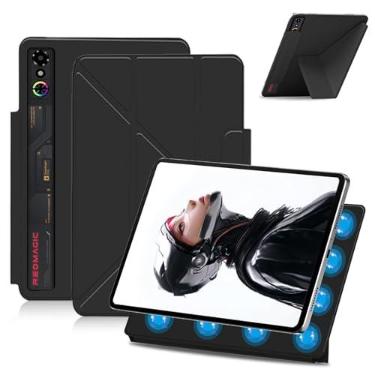 Imagem de Capa para tablet Nubia RedMAGIC Astra Gaming/Pad 3 Pro de 9,06 polegadas – Capa protetora magnética removível com fecho de dois lados, suporte dobrável em Y, suporte para lápis, design de dissipação