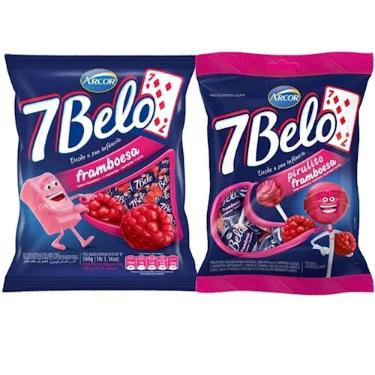 Imagem de Kit 1 Bala 1 Pirulito 7 Belo Framboesa 500g Arcor