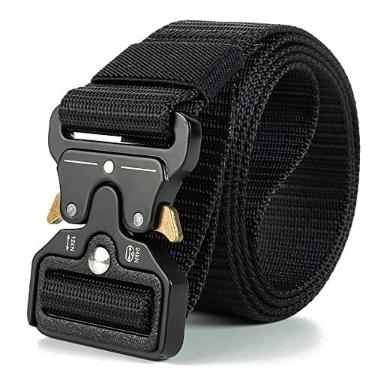 Imagem de BAAD Cinto de nylon masculino, cintos táticos militares, cinto de lona respirável com fivela de liga de zinco 130cm Ajustável (Preto)