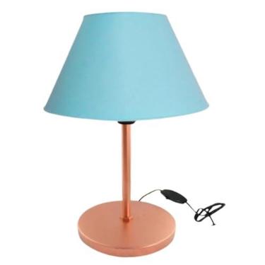 Imagem de Abajur moderno para mesa, abajur em malha metálica moldado por injeção, iluminação LED adequada para escritórios e quartos, decoração de mesa, design elegante. (ROSE GOLD/AZUL)