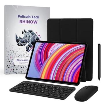 Imagem de Kit Capa Preta Slim para Xiaomi Redmi Pad Pro 12.1 + Película de vidro + Caneta Precision + Teclado e Mouse (Rhinow)